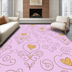 Whimsical Golden Heart Floral Curlicue Rug