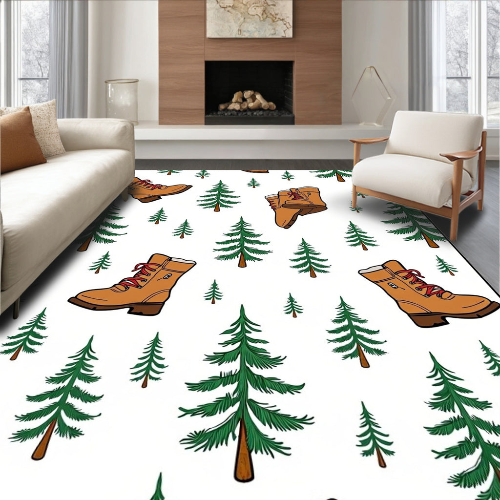 Brown Hiking Boots Forest Scene Rug