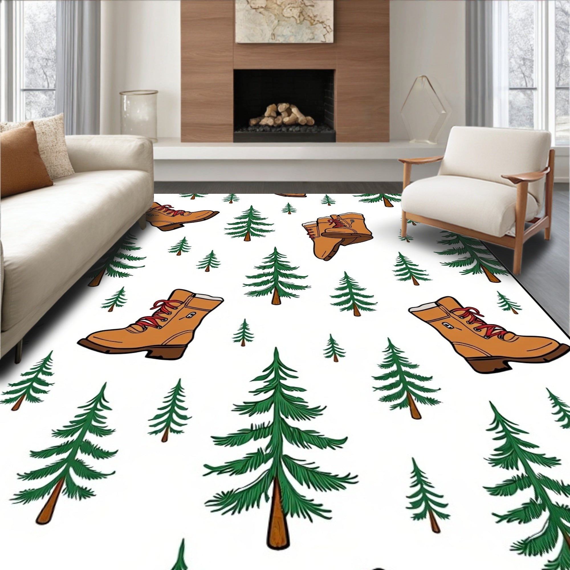 Brown Hiking Boots Forest Scene Rug