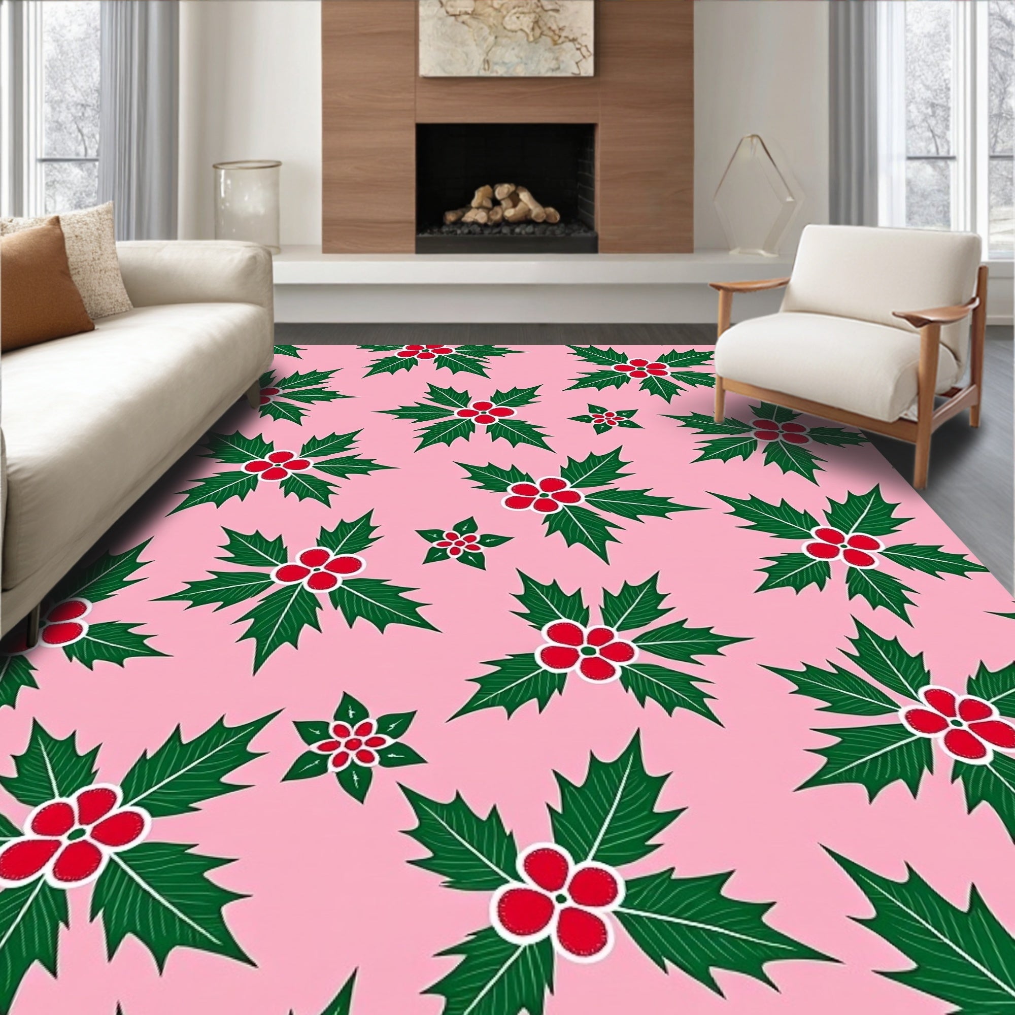 Pink Holly Berry Garden Rug