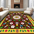 Whimsical Folk Art Snowflake Figures Rug