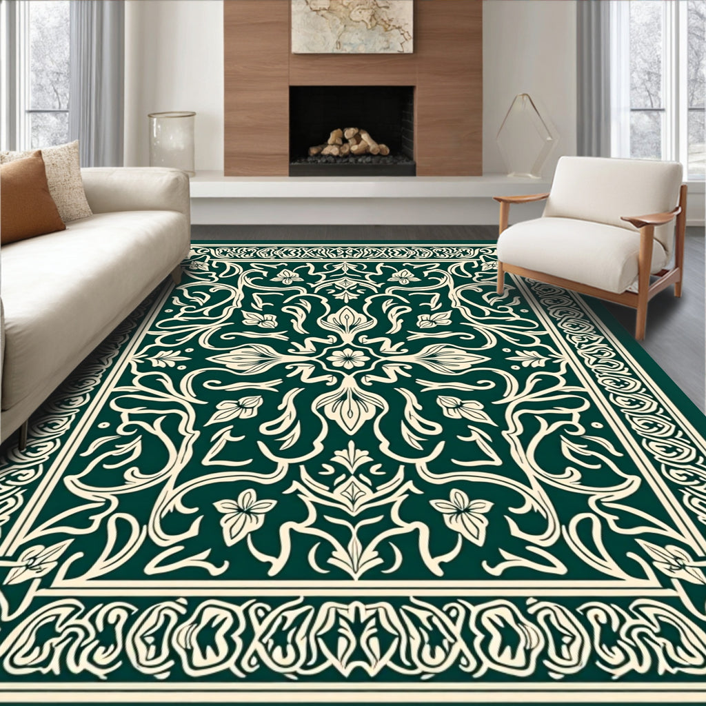 Emerald Ivory Ornate Floral Garden Rug