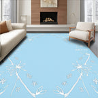 Pale Blue White Outline Floral Arrangement Rug