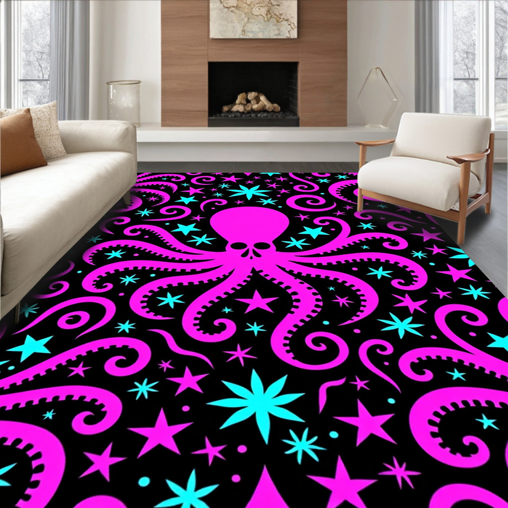 Hot Pink Octopus Turquoise Star Swirl Rug
