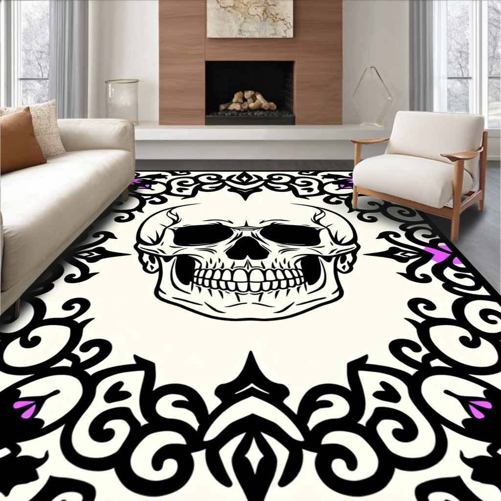 Ornate Skull Floral Frame Rug