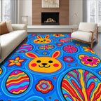 Vibrant Yellow Bunny Easter Egg Flowers Rug