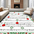 Festive Red Ornament Musical Score Rug