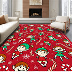 Playful Elves Candy Cane Snowflake Collage Rug