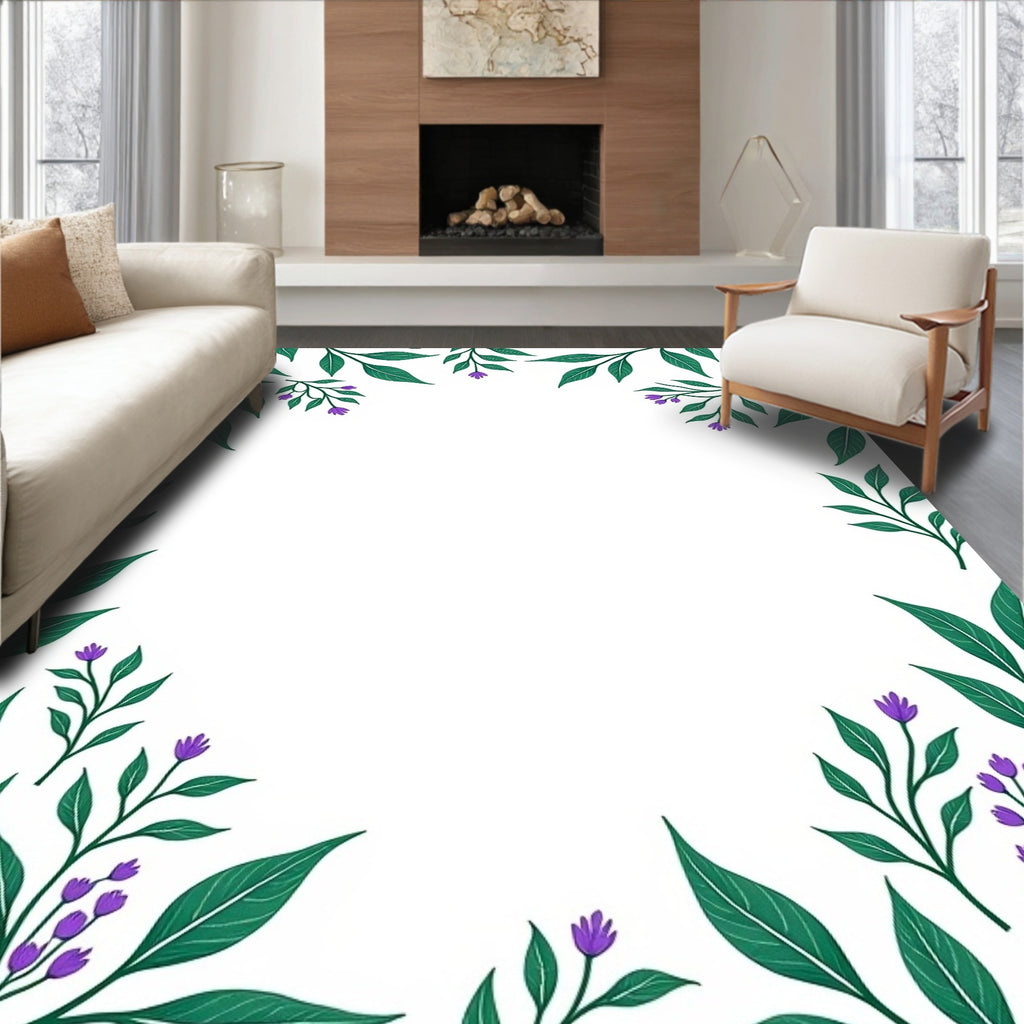 Emerald Green Floral Vine Border Rug
