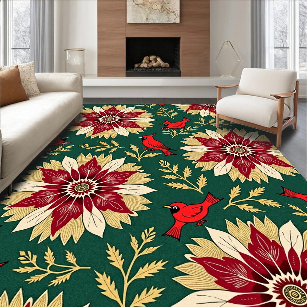 Crimson Cardinal Floral Garden Rug