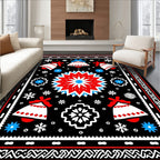 Bold Red Blue Bell Snowflakes Rug
