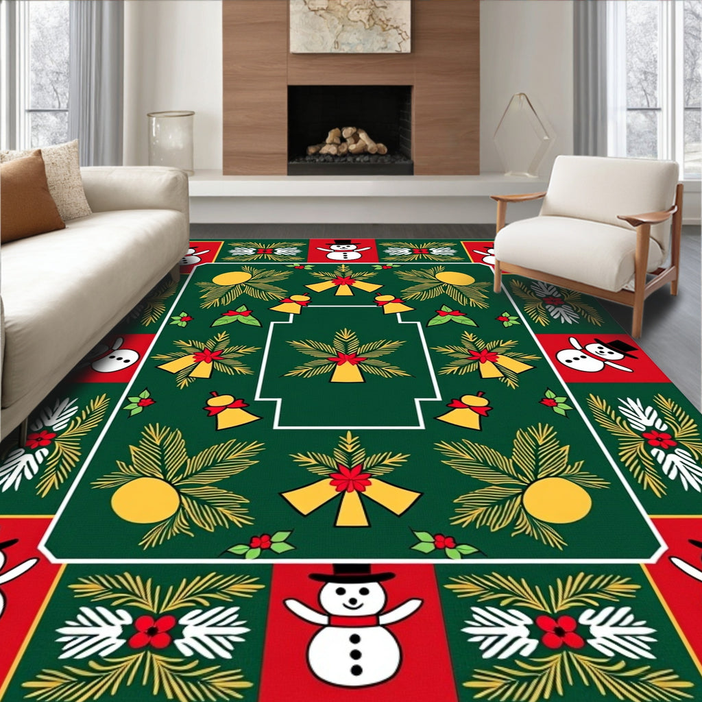 Festive Snowmen Jingle Bell Evergreen Garland Rug