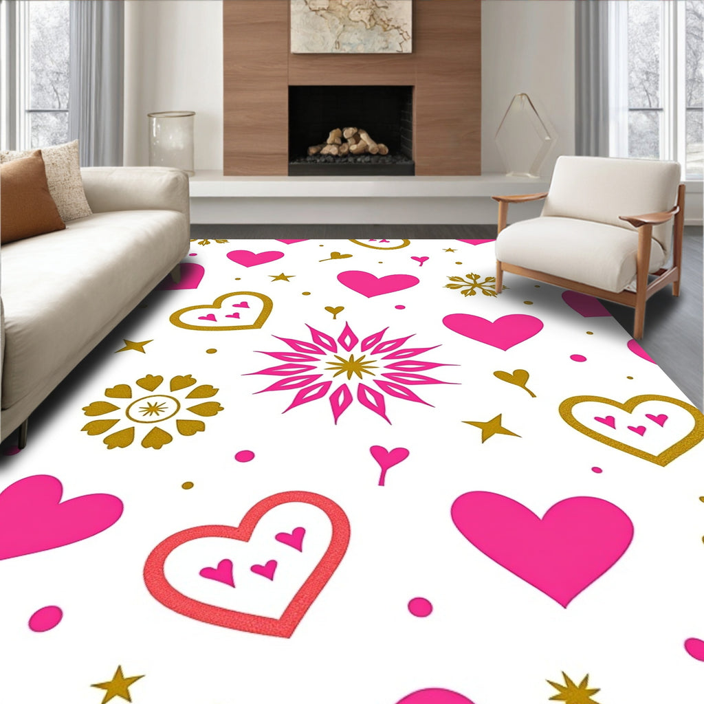 Bright Pink Gold Hearts Star Celebration Rug