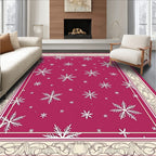 Crimson White Snowflake Border Area Rug