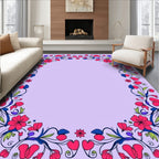 Vibrant Crimson Floral Swirl Border Rug