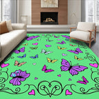 Whimsical Purple Butterfly Heart Border Rug