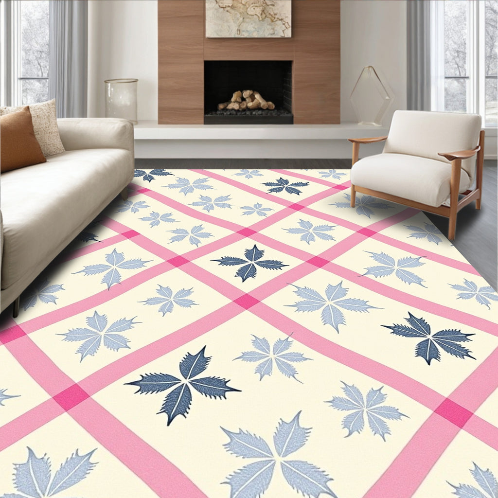 Pink Striped Blue Starburst Floral Rug