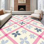 Pink Striped Blue Starburst Floral Rug
