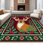 Festive Deer With Holly Border Rug