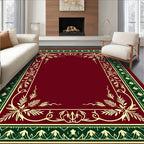 Deep Crimson Leafy Vine Border Rug