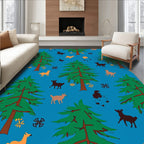 Woodland Deer Trees Blue Sky Woodland Rug