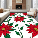 Crimson Poinsettia Floral Branch Rug