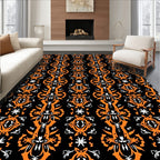 Ornate Black Orange Tribal Symmetry Rug