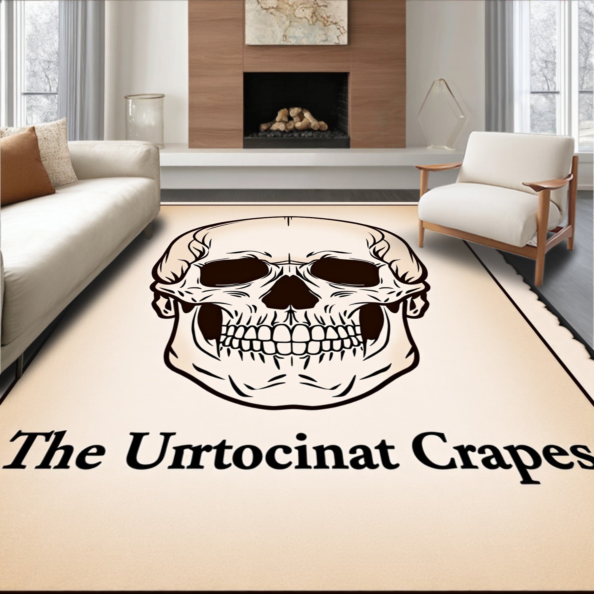 Bold Black Skull Vintage Cream Rug