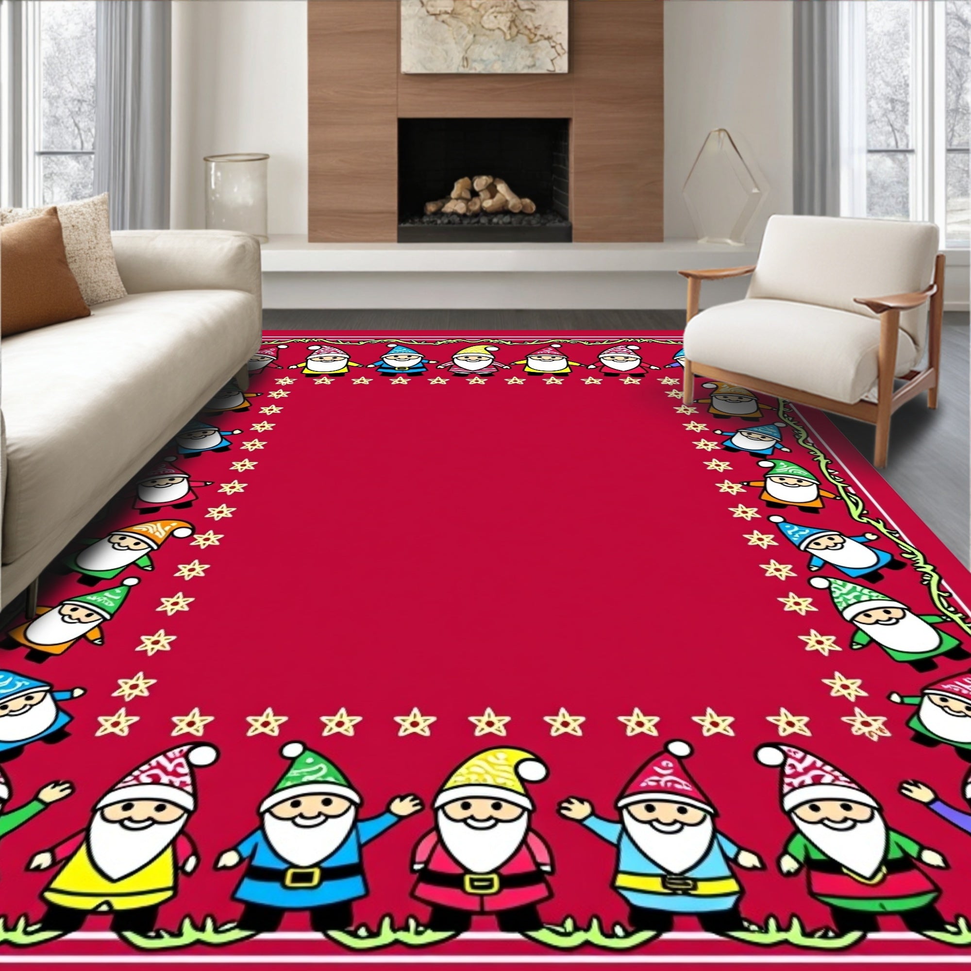 Festive Gnome Border Christmas Rug