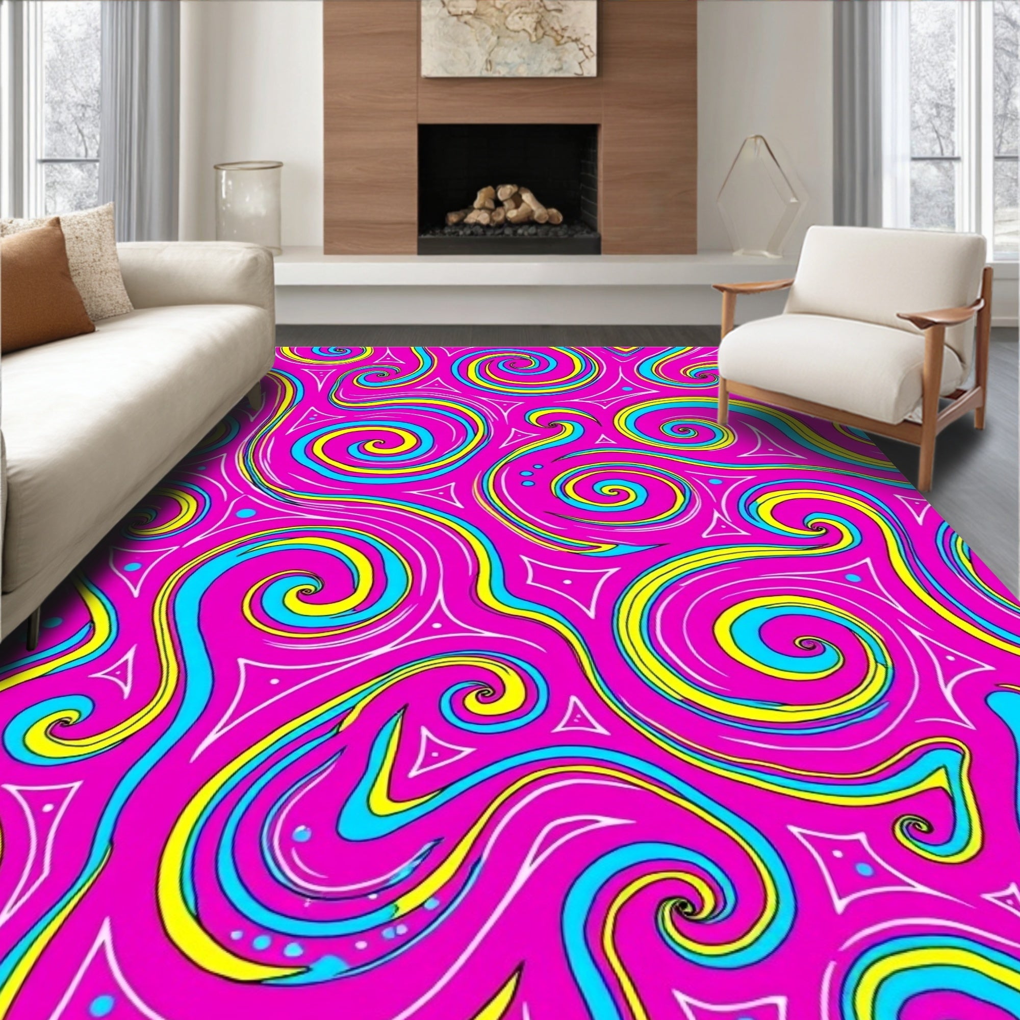 Hot Pink Swirls and Triangles Rug
