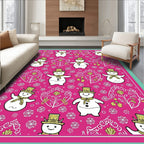 Pink Snowman Floral Whimsical Festive Rug