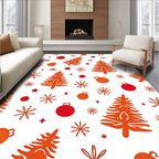 Orange Christmas Trees Festive Ornaments White Rug