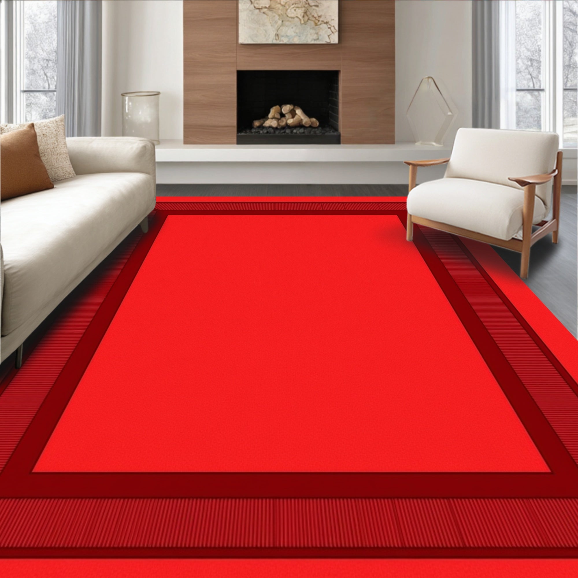 Crimson Bordered Square Rug