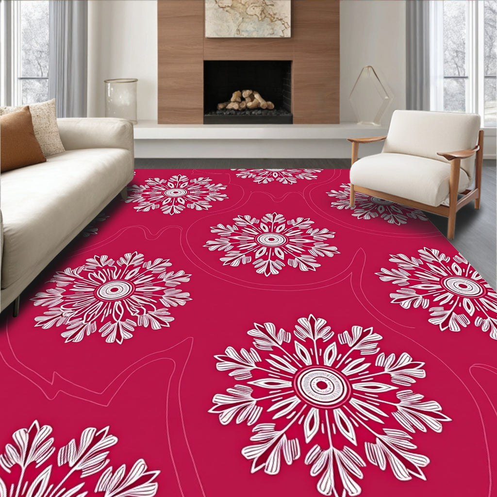 Crimson Snowflake Medallion Repeats Rug