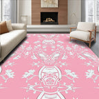 Pink Ornate Floral Crest Repeat Rug