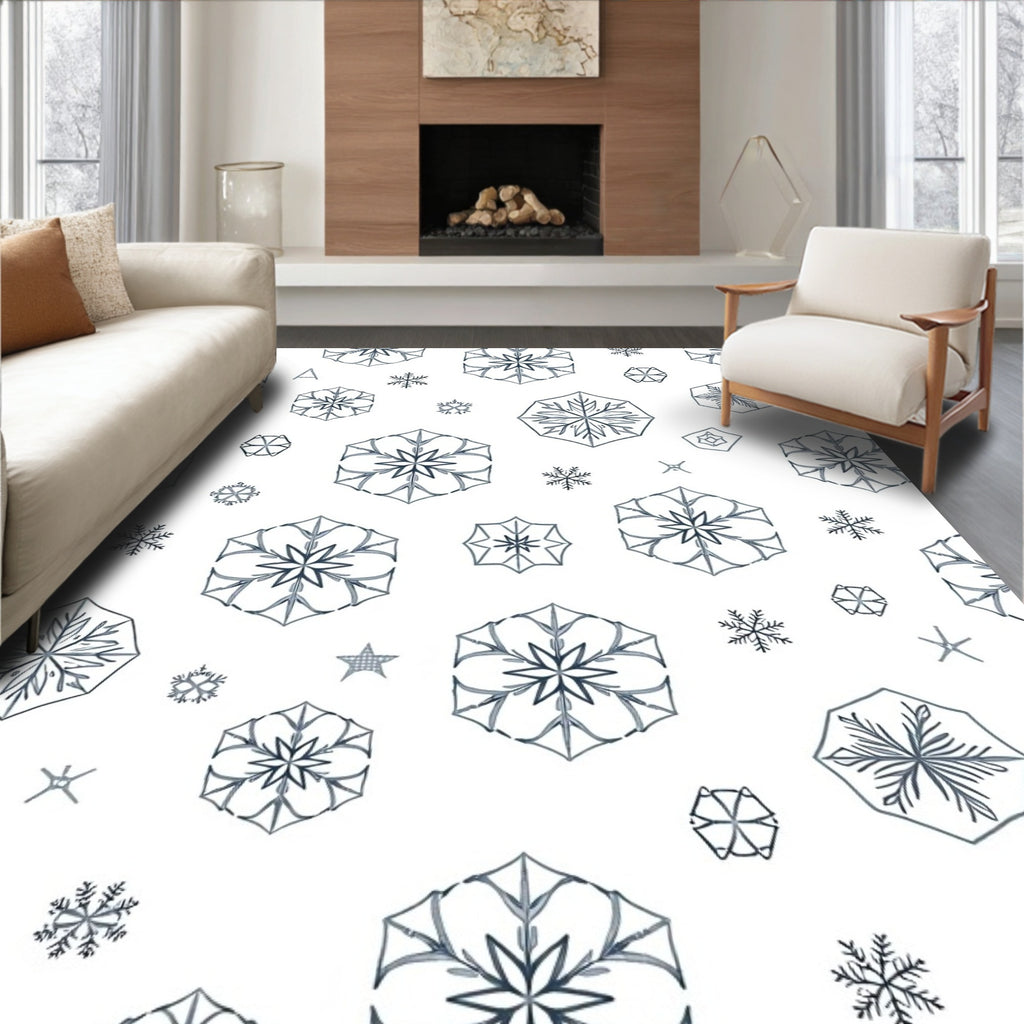 Winter White Blue Snowflakes Rug