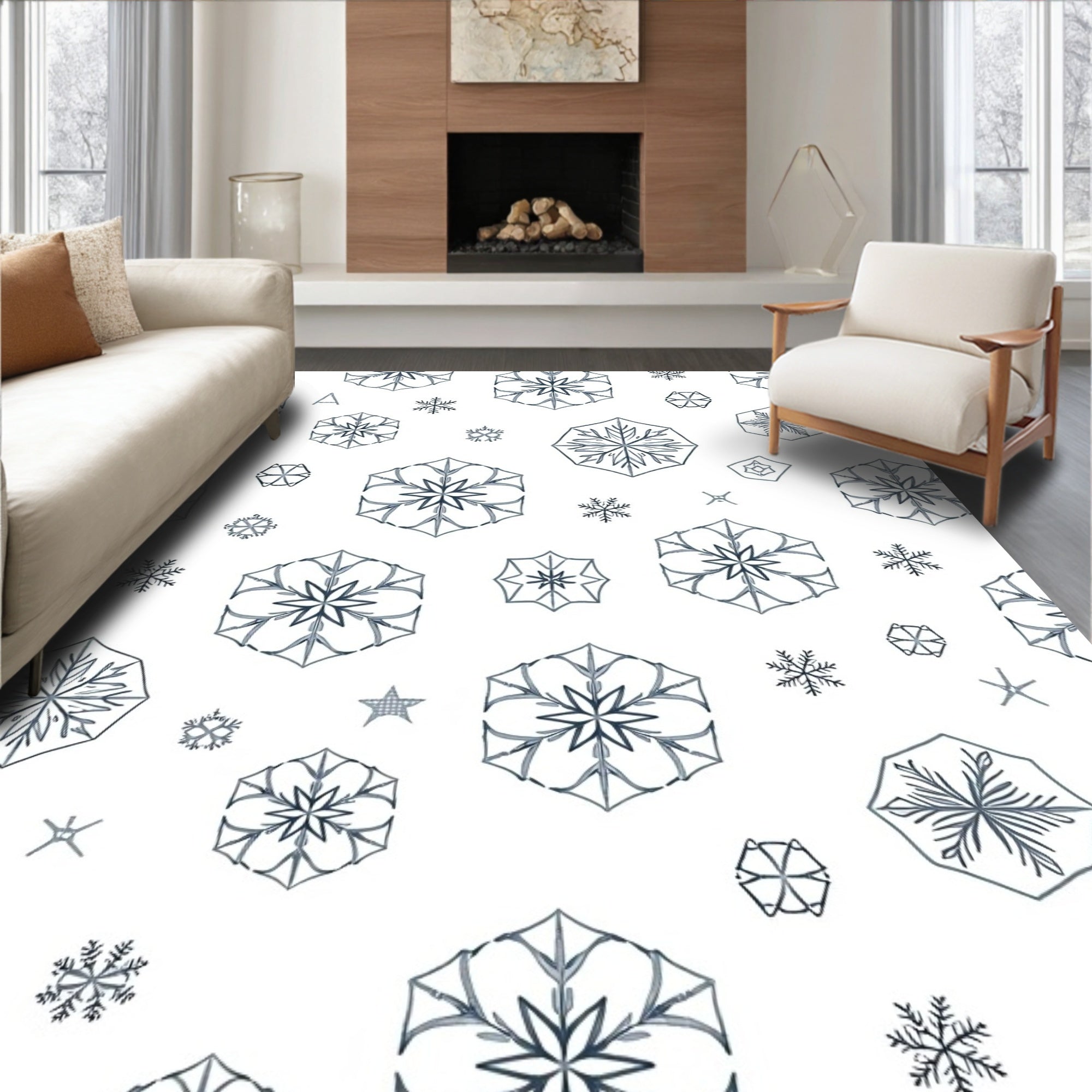 Winter White Blue Snowflakes Rug