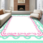 Aqua Pink Swirl Scallop Frame Rug