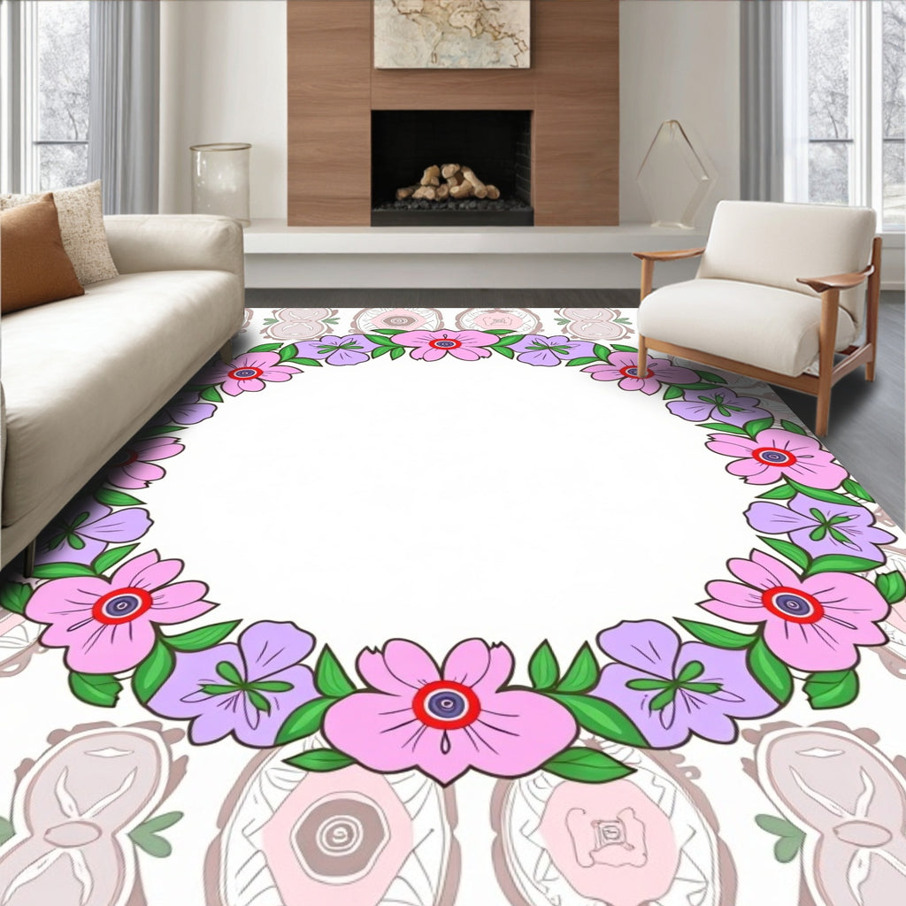 Pink Purple Floral Wreath Border Rug