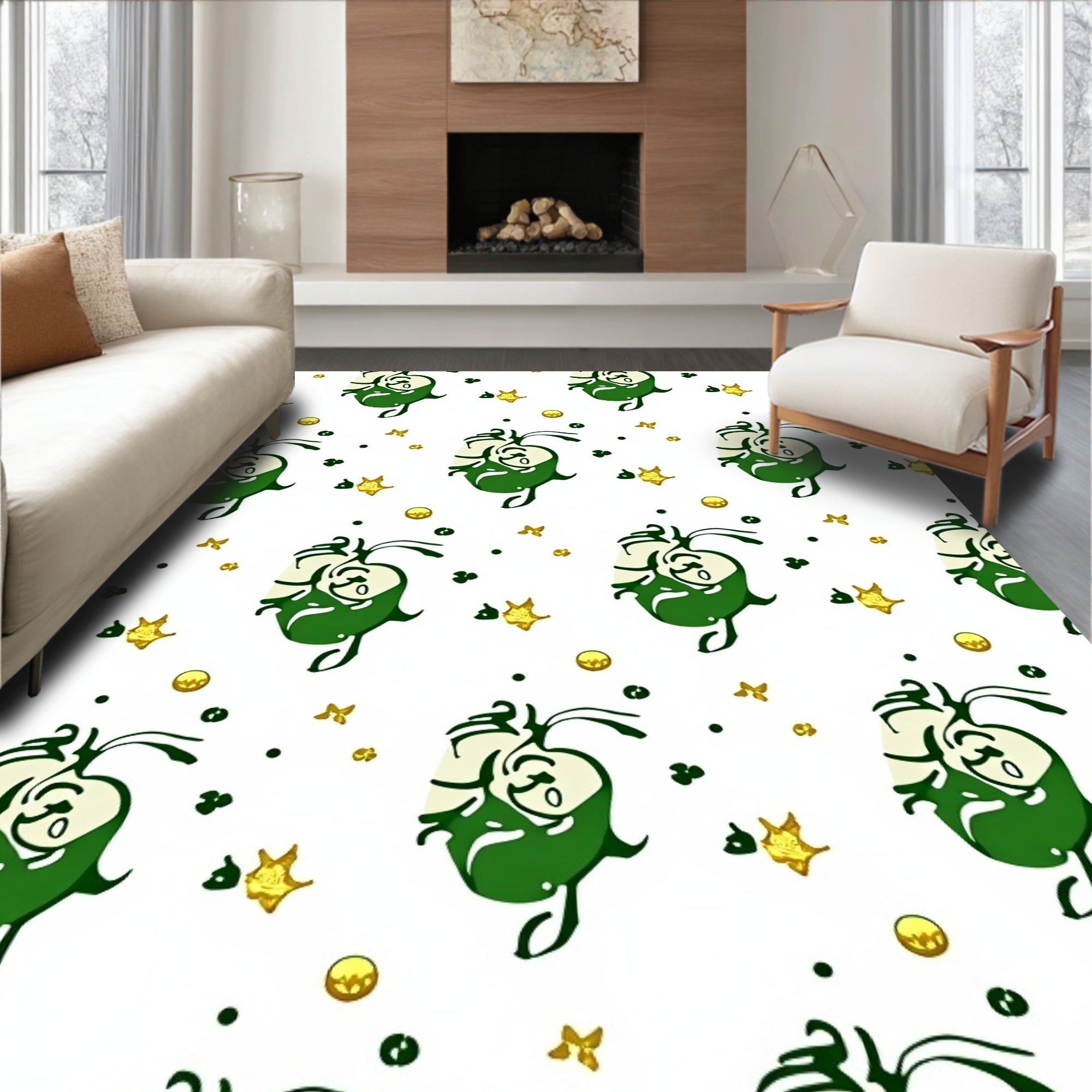 Whimsical Green Clover Star Sprinkle Rug