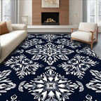 Intricate White Starburst Medallion Navy Rug