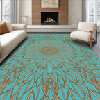 Abstract Teal Golden Sunburst Rug