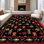 Bold Red Yellow Floral Border Rug