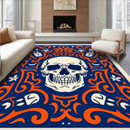 Bold Orange Skull Navy Swirl Rug