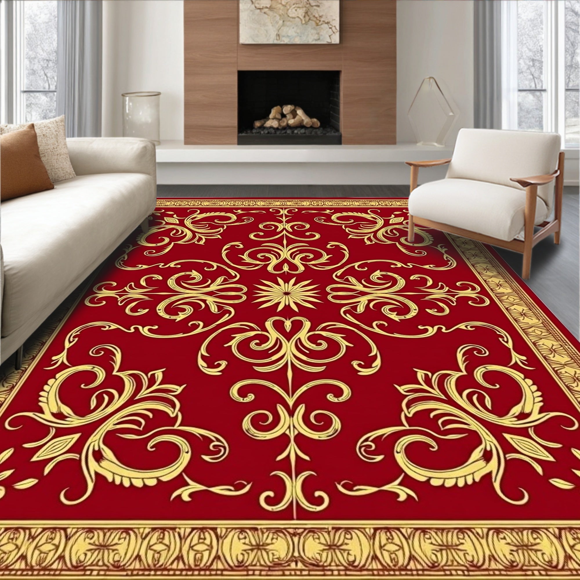 Regal Red Golden Acanthus Scroll Rug