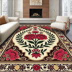 Crimson Rose and Vine Garden Panel Rug