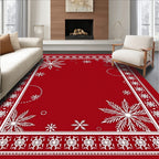 Winter Snowflake Red Border Throw Rug