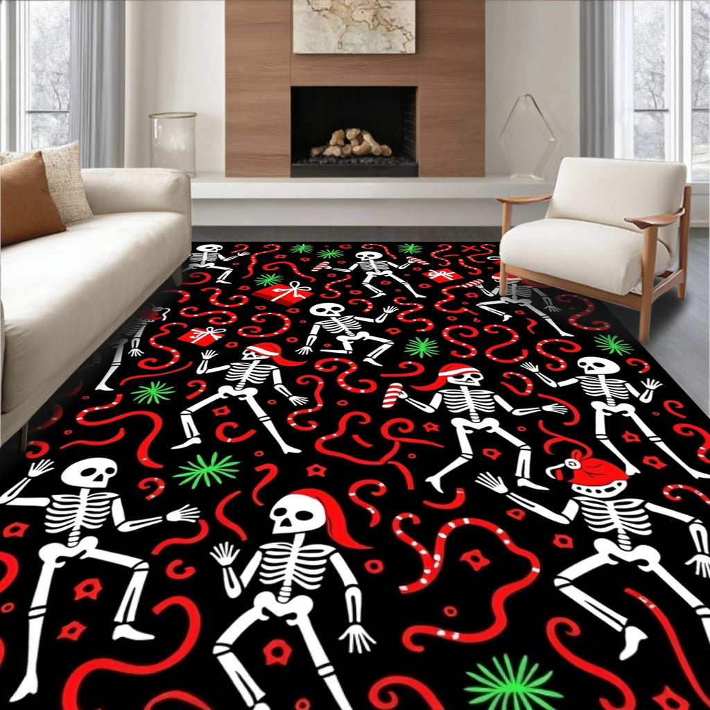 Dancing Skeletons Christmas Ribbon Confetti Rug