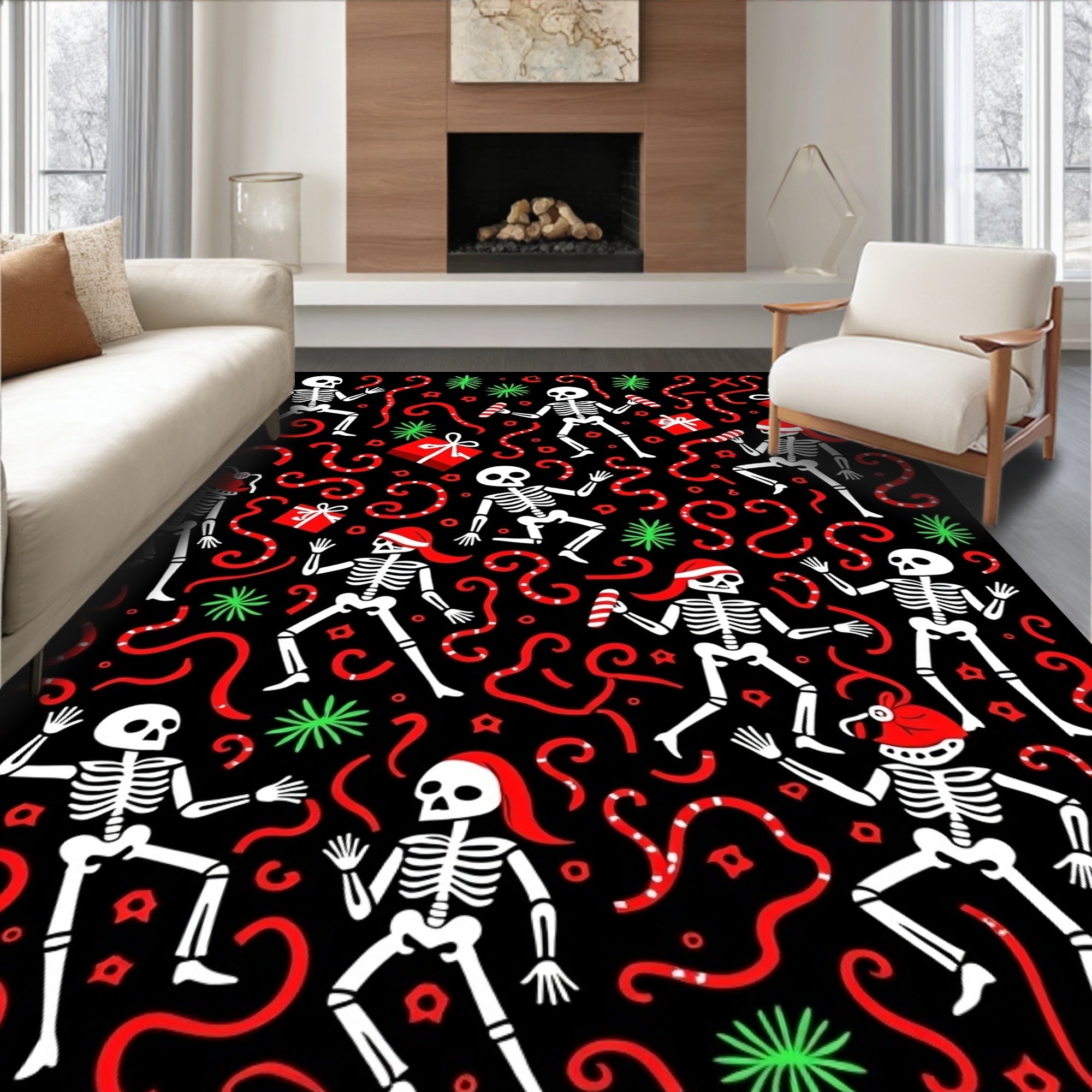 Dancing Skeletons Christmas Ribbon Confetti Rug