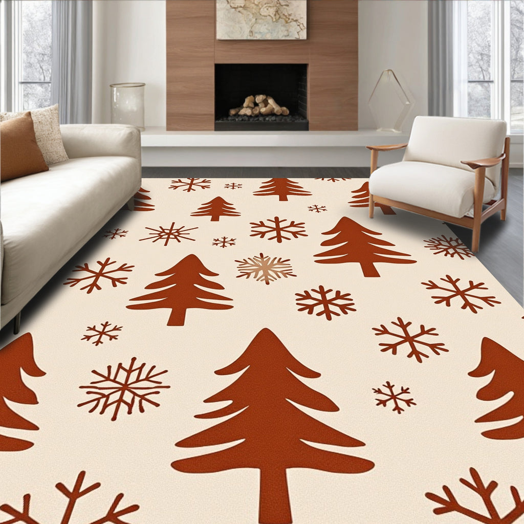 Rustic Brown Forest Snowflakes Rug